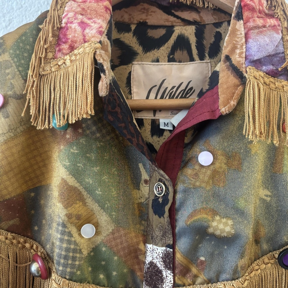 Vtg J. Wilde Silk Blend Leopard Top Jacket Womens M Western Fringe Boho Texas - Picture 8 of 12